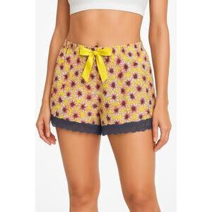 Victoria's Secret Floral Print Yellow Bow Lace‎ Trim Pajama Shorts Womens Large